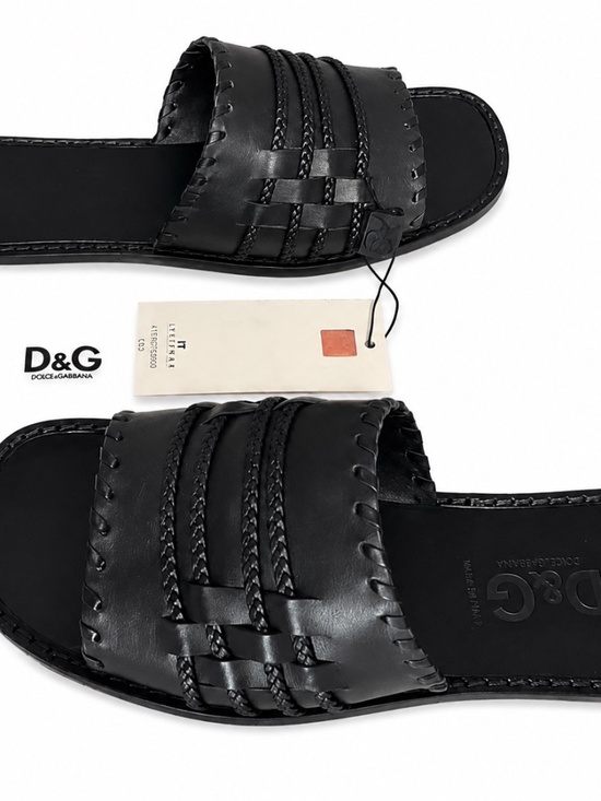 NEW Dolce & Gabbana D&G Mens Black Leather Woven Slide Sandals Italy Size 43 main image 4
